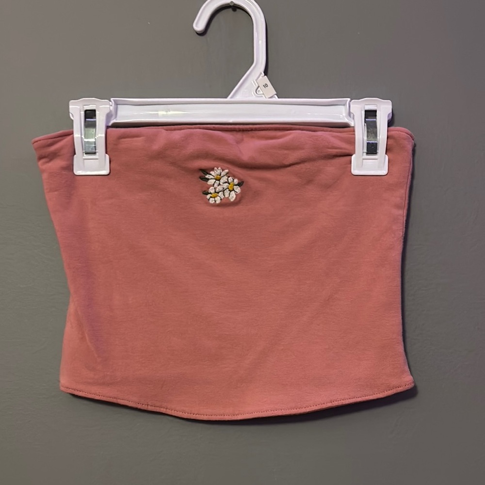 Pink Tube Top with Floral Embroidery